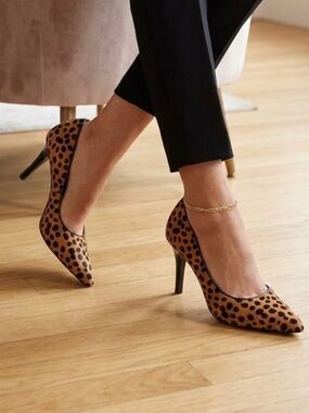 Talbots Leopard Print Calf Hair Pointed Toe Pumps - Size 7B